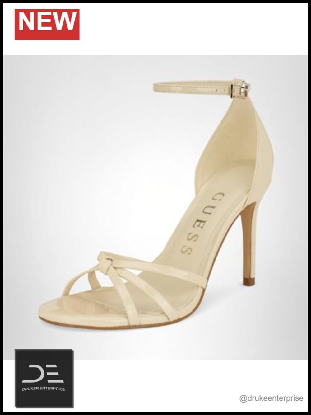 Women's Heeled Sandals, Faux Leather, Open Toe, Adjustable Ankle Strap